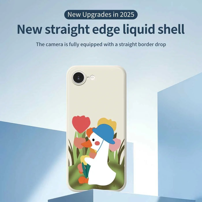 For iPhone 17e / 16e Case Cartoon Duck Pattern Printing Straight Edge TPU Phone Back Cover - Beige - 3
