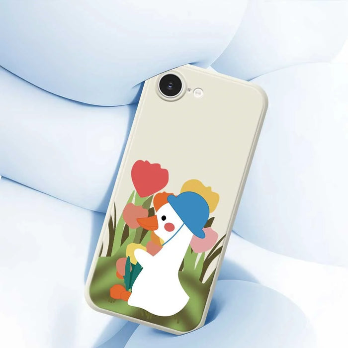 For iPhone 17e / 16e Case Cartoon Duck Pattern Printing Straight Edge TPU Phone Back Cover - Beige - 5