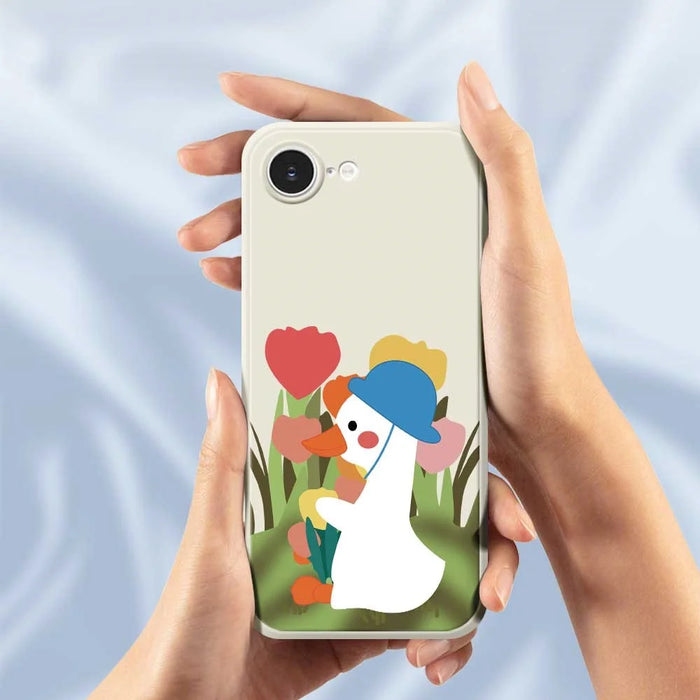 For iPhone 17e / 16e Case Cartoon Duck Pattern Printing Straight Edge TPU Phone Back Cover - Beige - 6