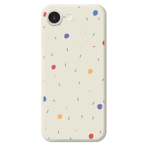 For iPhone 17e / 16e Case Colorful Dots Pattern Printing Straight Edge TPU Phone Back Cover - Beige - 1