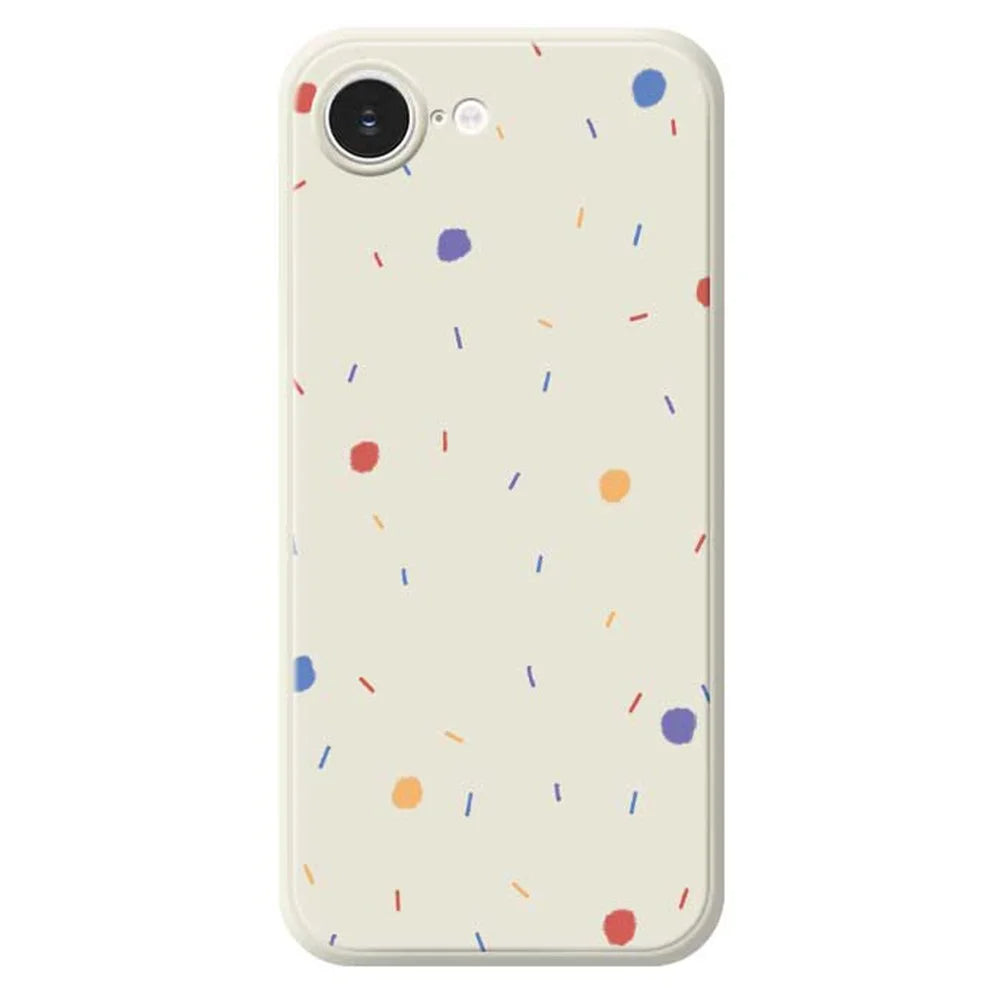 For iPhone 17e / 16e Case Colorful Dots Pattern Printing Straight Edge TPU Phone Back Cover - Beige - 1