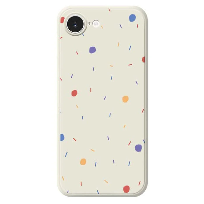 For iPhone 17e / 16e Case Colorful Dots Pattern Printing Straight Edge TPU Phone Back Cover - Beige - 1