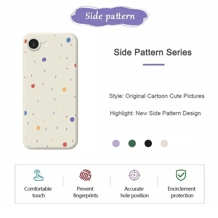 For iPhone 17e / 16e Case Colorful Dots Pattern Printing Straight Edge TPU Phone Back Cover - Beige - 7
