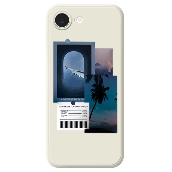 For iPhone 17e / 16e Case Landscape Illustration Pattern Printing Straight Edge TPU Phone Back Cover - Beige - 1