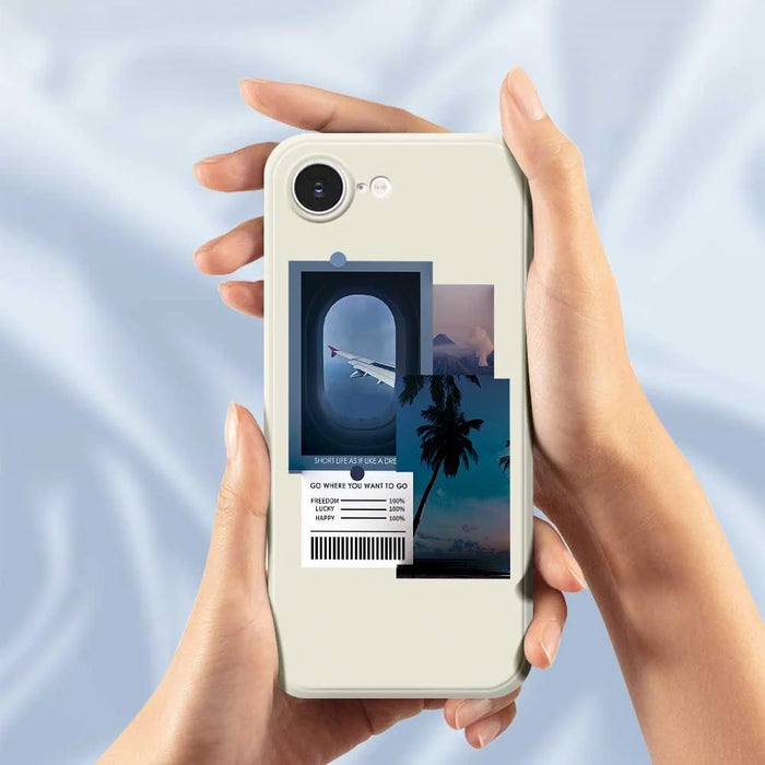 For iPhone 17e / 16e Case Landscape Illustration Pattern Printing Straight Edge TPU Phone Back Cover - Beige - 4