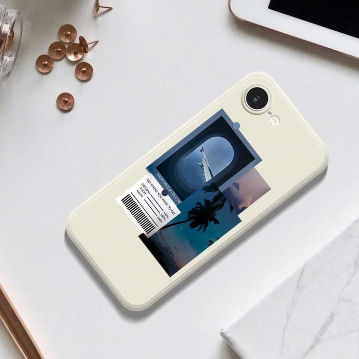 For iPhone 17e / 16e Case Landscape Illustration Pattern Printing Straight Edge TPU Phone Back Cover - Beige - 6
