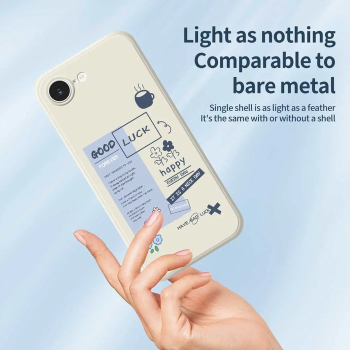 For iPhone 17e / 16e Case Good Luck Notes Pattern Printing Straight Edge TPU Phone Back Cover - Beige - 3
