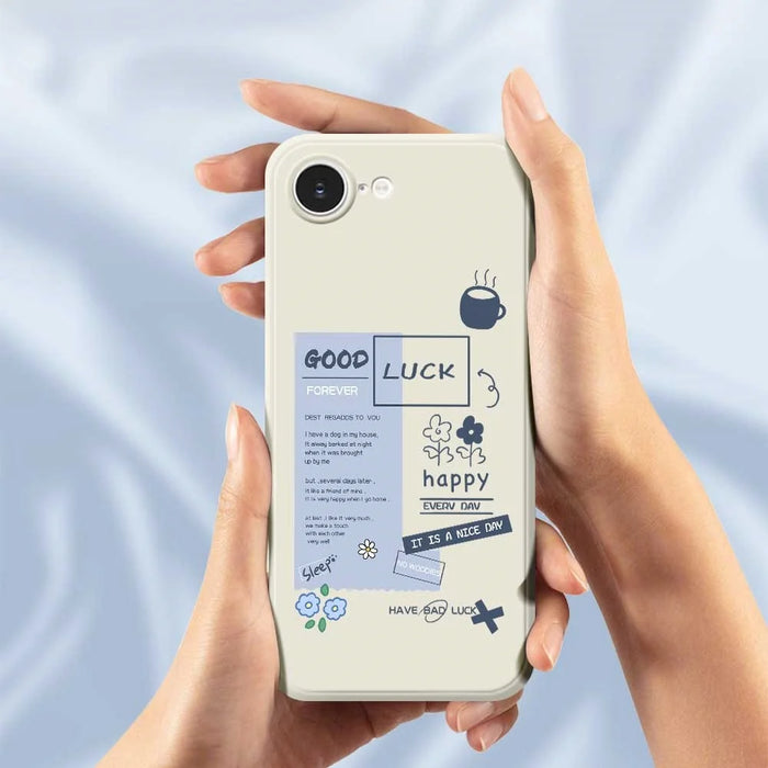 For iPhone 17e / 16e Case Good Luck Notes Pattern Printing Straight Edge TPU Phone Back Cover - Beige - 4