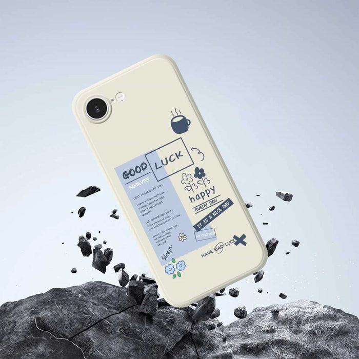 For iPhone 17e / 16e Case Good Luck Notes Pattern Printing Straight Edge TPU Phone Back Cover - Beige - 5