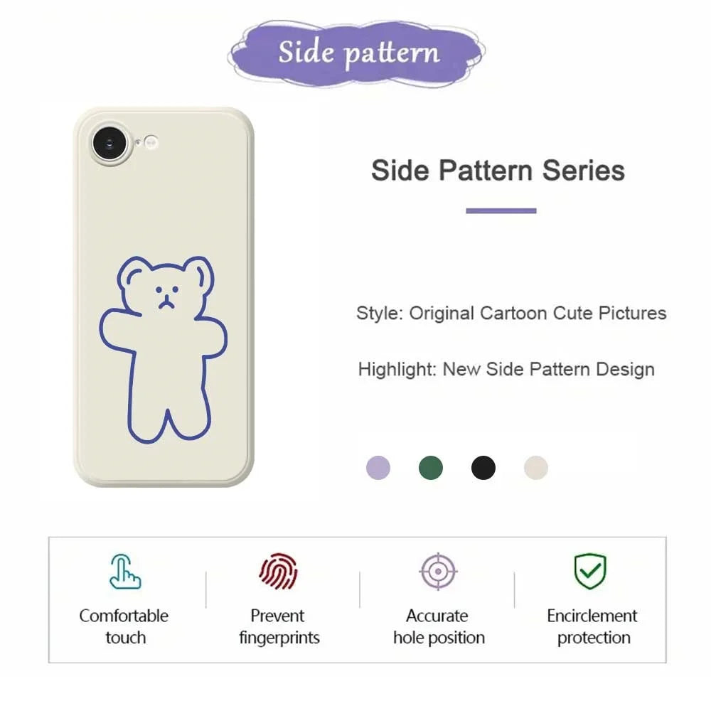 For iPhone 17e / 16e Case Simple Bear Pattern Printing Straight Edge TPU Phone Back Cover - Beige - 7