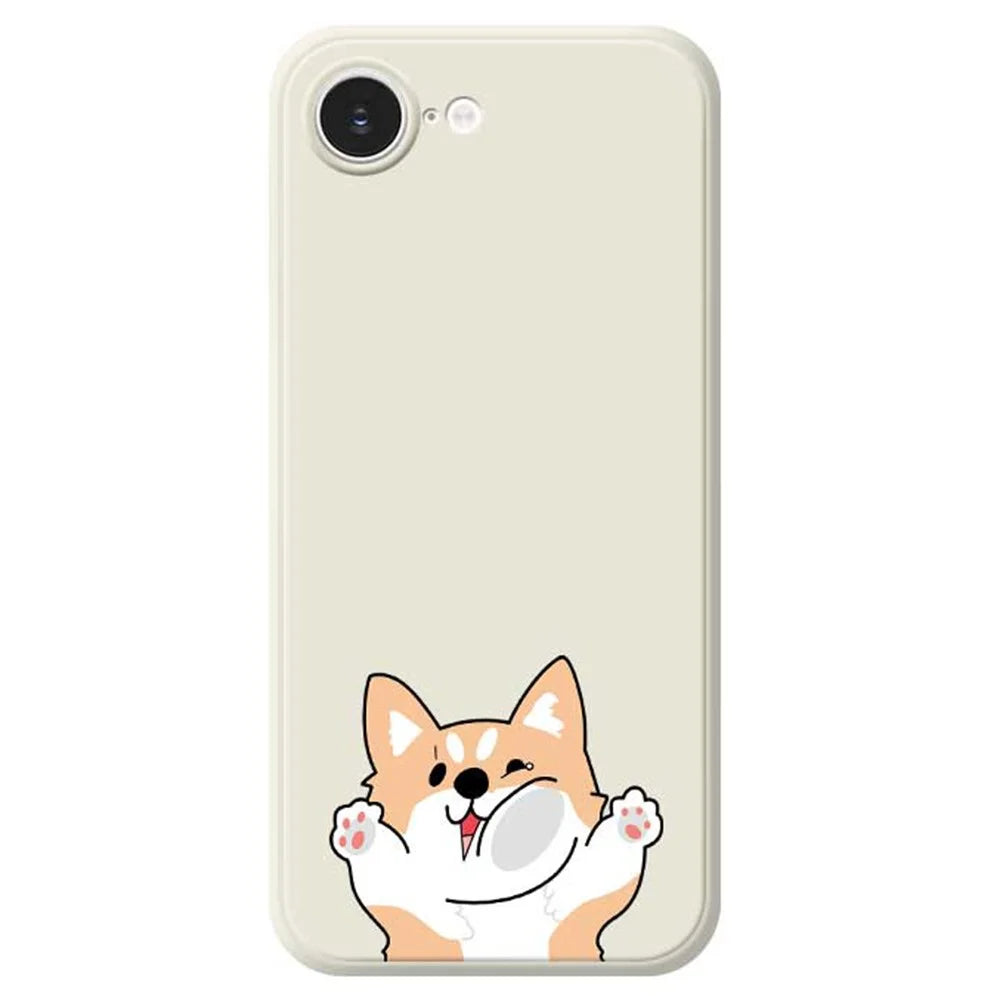 For iPhone 17e / 16e Case Cartoon Dog Pattern Printing Straight Edge TPU Phone Back Cover - Beige - 1