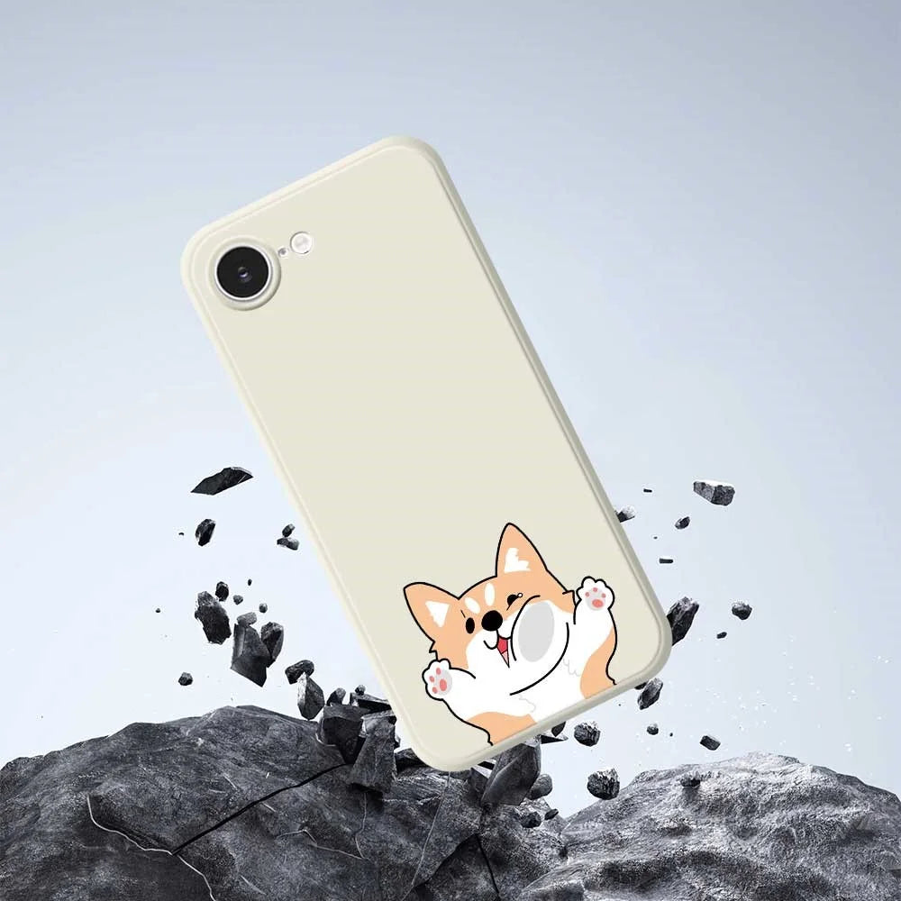For iPhone 17e / 16e Case Cartoon Dog Pattern Printing Straight Edge TPU Phone Back Cover - Beige - 5