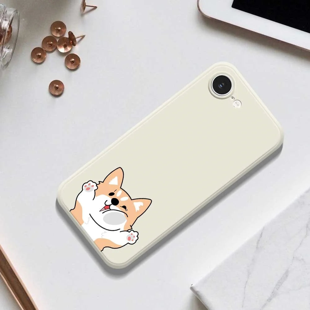 For iPhone 17e / 16e Case Cartoon Dog Pattern Printing Straight Edge TPU Phone Back Cover - Beige - 6