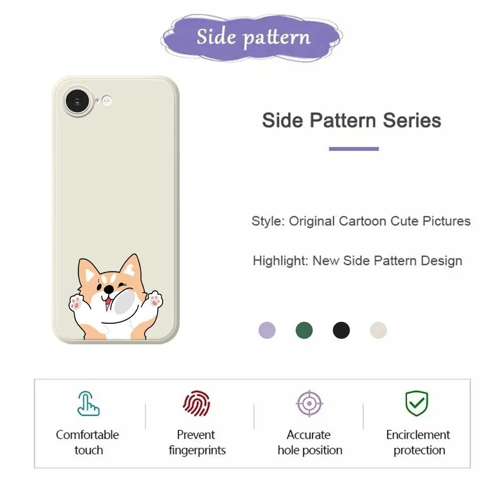 For iPhone 17e / 16e Case Cartoon Dog Pattern Printing Straight Edge TPU Phone Back Cover - Beige - 7