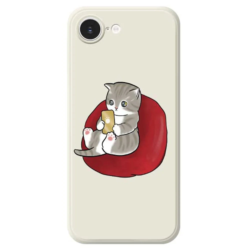For iPhone 17e / 16e Case Casual Cat Pattern Printing Straight Edge TPU Phone Back Cover - Beige - 1