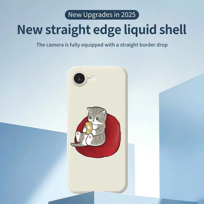 For iPhone 17e / 16e Case Casual Cat Pattern Printing Straight Edge TPU Phone Back Cover - Beige - 2