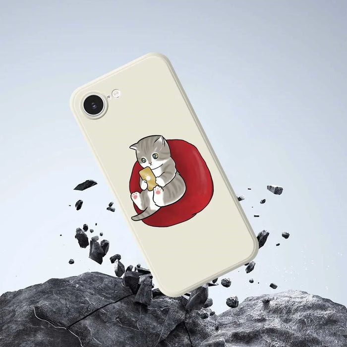 For iPhone 17e / 16e Case Casual Cat Pattern Printing Straight Edge TPU Phone Back Cover - Beige - 5