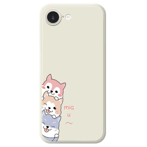 For iPhone 17e / 16e Case 3 Cute Dogs Pattern Printing Straight Edge TPU Phone Back Cover - Beige - 1