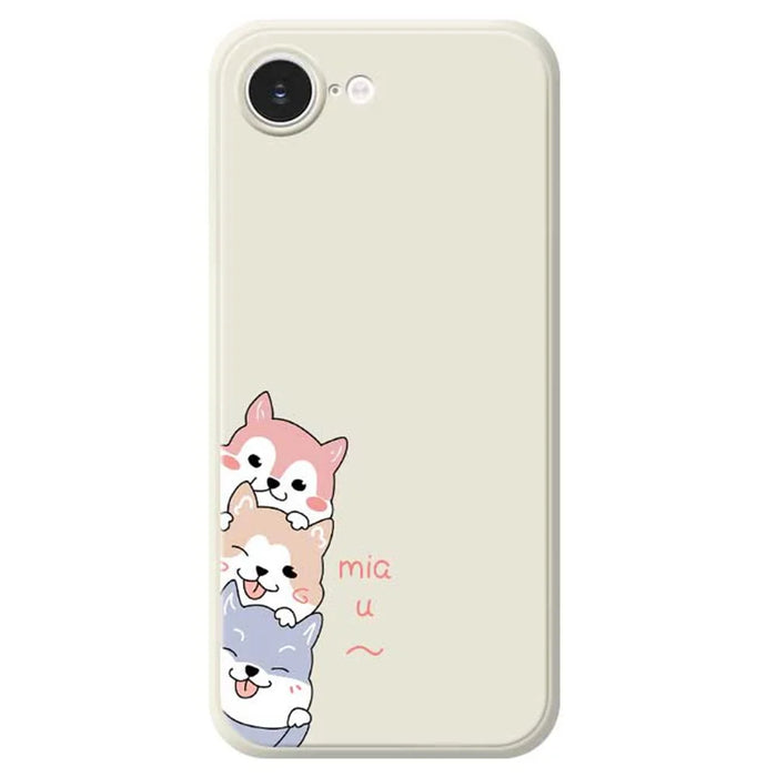 For iPhone 17e / 16e Case 3 Cute Dogs Pattern Printing Straight Edge TPU Phone Back Cover - Beige - 1