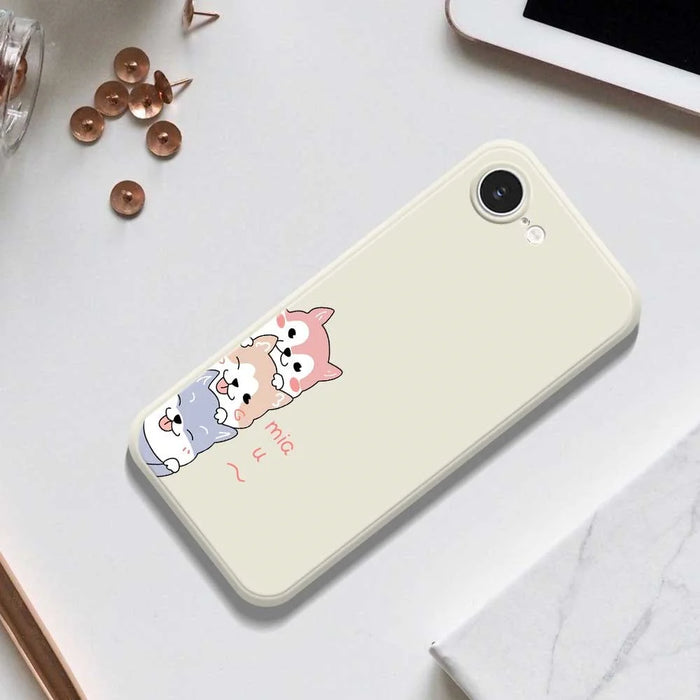 For iPhone 17e / 16e Case 3 Cute Dogs Pattern Printing Straight Edge TPU Phone Back Cover - Beige - 6
