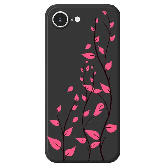 For iPhone 17e / 16e Case Red Leaves Pattern Printing Straight Edge TPU Phone Back Cover - Black - 1