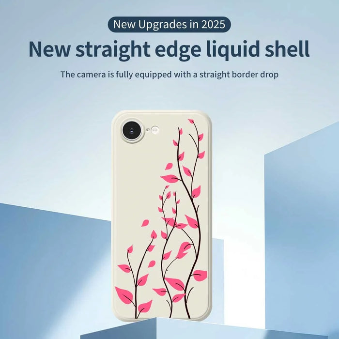 For iPhone 17e / 16e Case Red Leaves Pattern Printing Straight Edge TPU Phone Back Cover - Black - 2