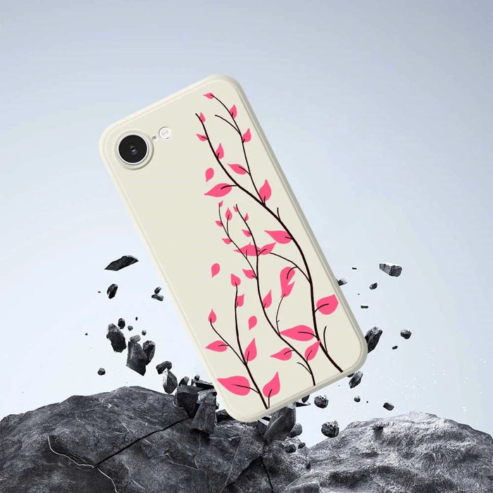 For iPhone 17e / 16e Case Red Leaves Pattern Printing Straight Edge TPU Phone Back Cover - Black - 5