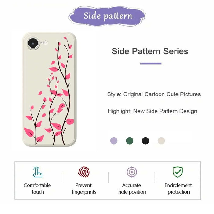 For iPhone 17e / 16e Case Red Leaves Pattern Printing Straight Edge TPU Phone Back Cover - Black - 7