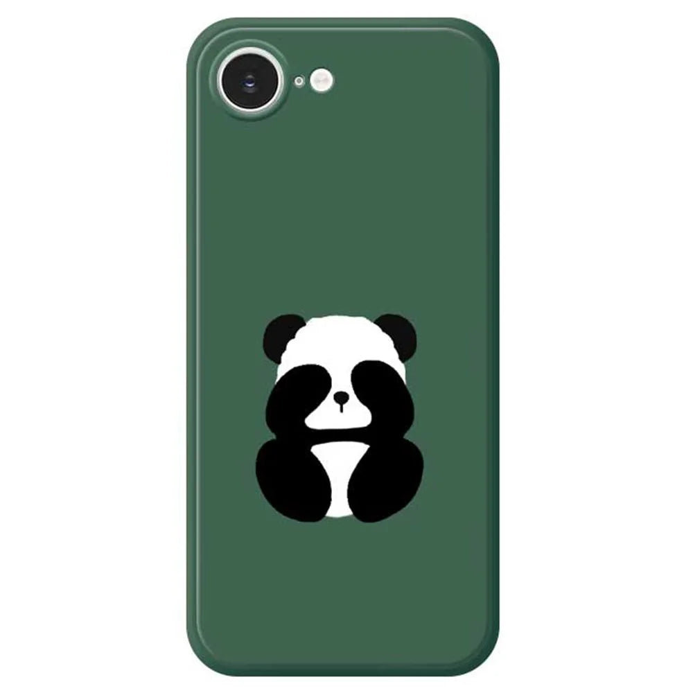 For iPhone 17e / 16e Case Blindfolded Panda Pattern Printing Straight Edge TPU Phone Back Cover - Green - 1