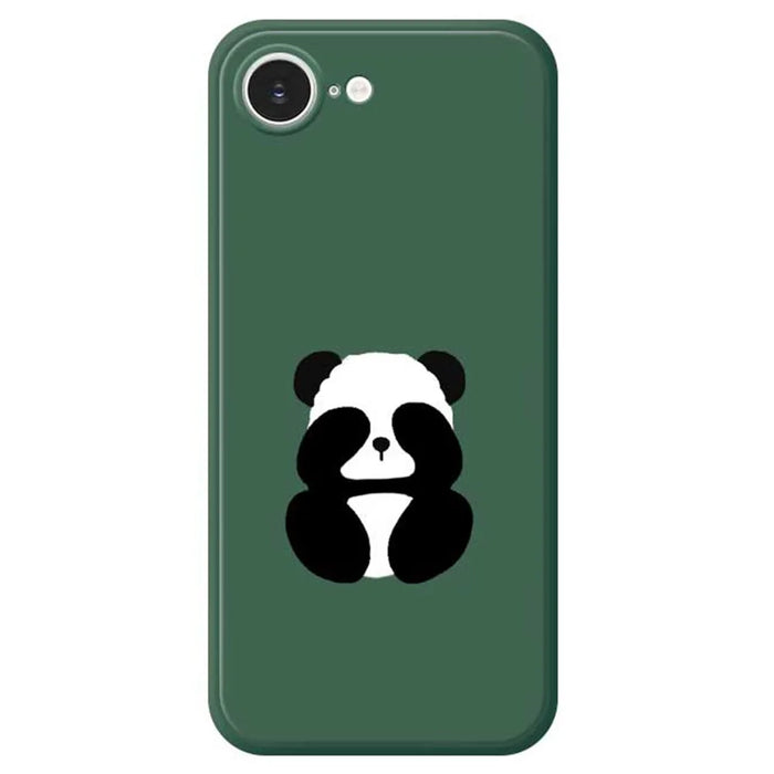 For iPhone 17e / 16e Case Blindfolded Panda Pattern Printing Straight Edge TPU Phone Back Cover - Green - 1
