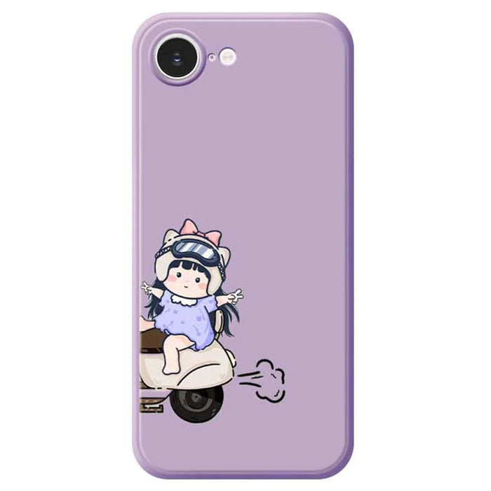 For iPhone 17e / 16e Case Helmet Girl Pattern Printing Straight Edge TPU Phone Back Cover - Purple - 1