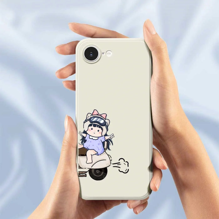 For iPhone 17e / 16e Case Helmet Girl Pattern Printing Straight Edge TPU Phone Back Cover - Purple - 4