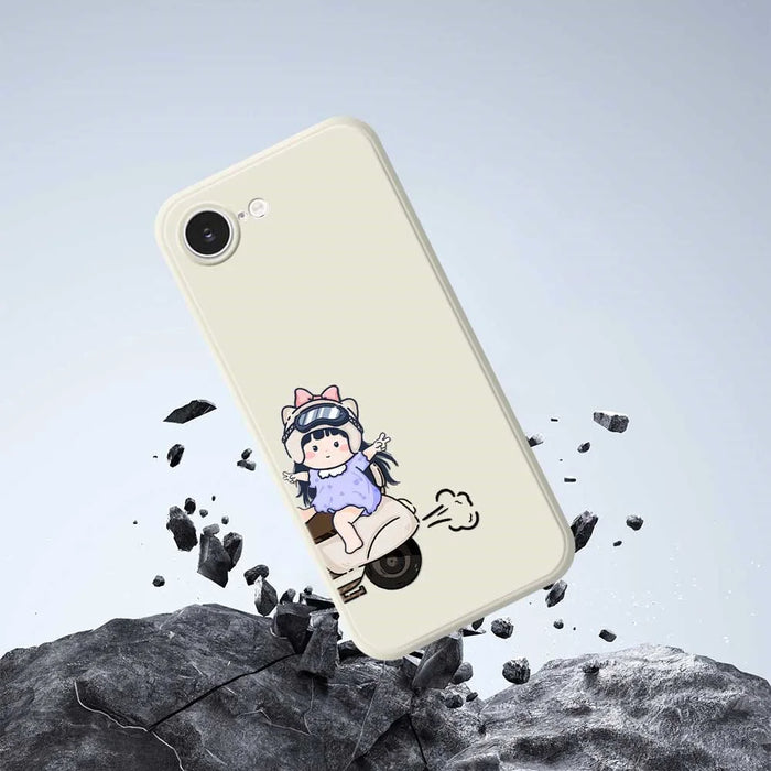 For iPhone 17e / 16e Case Helmet Girl Pattern Printing Straight Edge TPU Phone Back Cover - Purple - 5