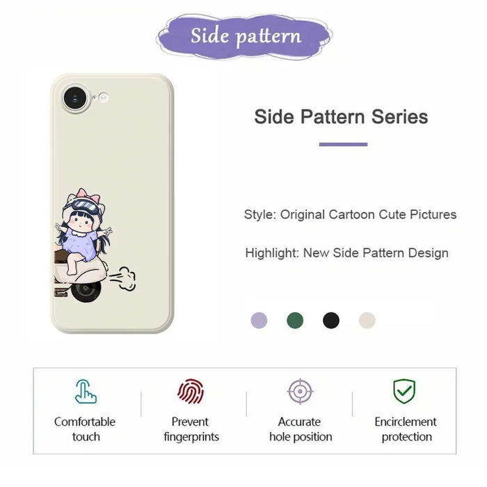 For iPhone 17e / 16e Case Helmet Girl Pattern Printing Straight Edge TPU Phone Back Cover - Purple - 7