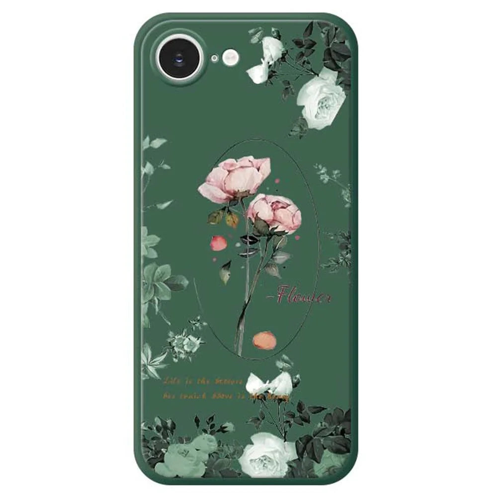 For iPhone 17e / 16e Case Roses Pattern Printing Straight Edge TPU Phone Back Cover - Green - 1