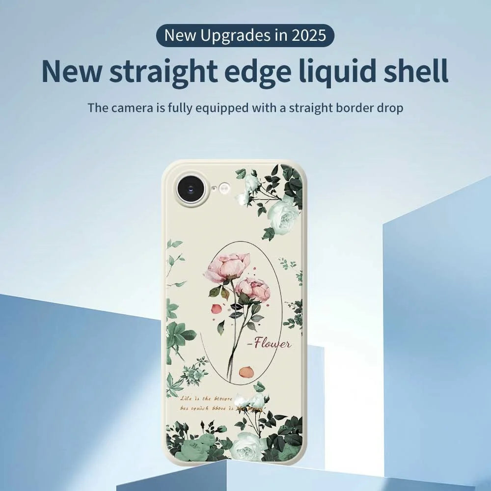 For iPhone 17e / 16e Case Roses Pattern Printing Straight Edge TPU Phone Back Cover - Green - 2