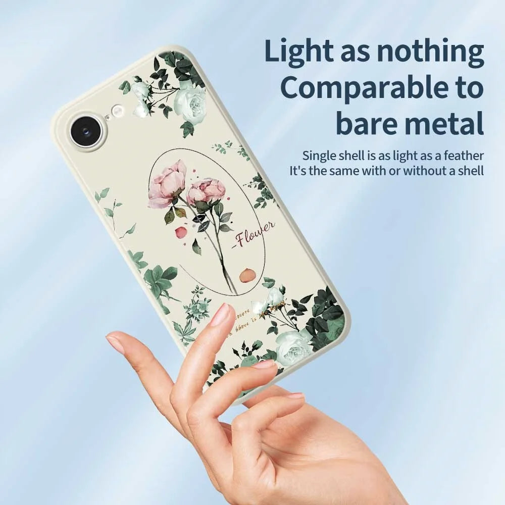 For iPhone 17e / 16e Case Roses Pattern Printing Straight Edge TPU Phone Back Cover - Green - 3