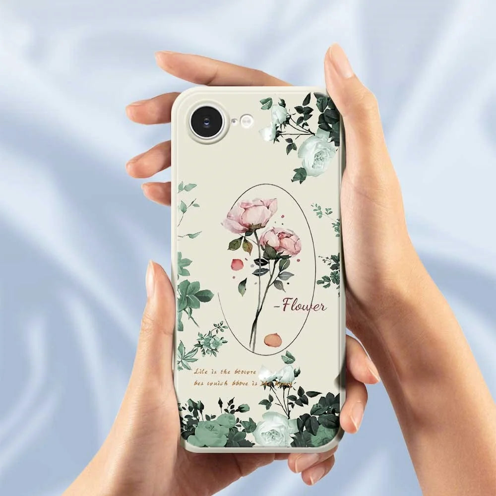 For iPhone 17e / 16e Case Roses Pattern Printing Straight Edge TPU Phone Back Cover - Green - 4
