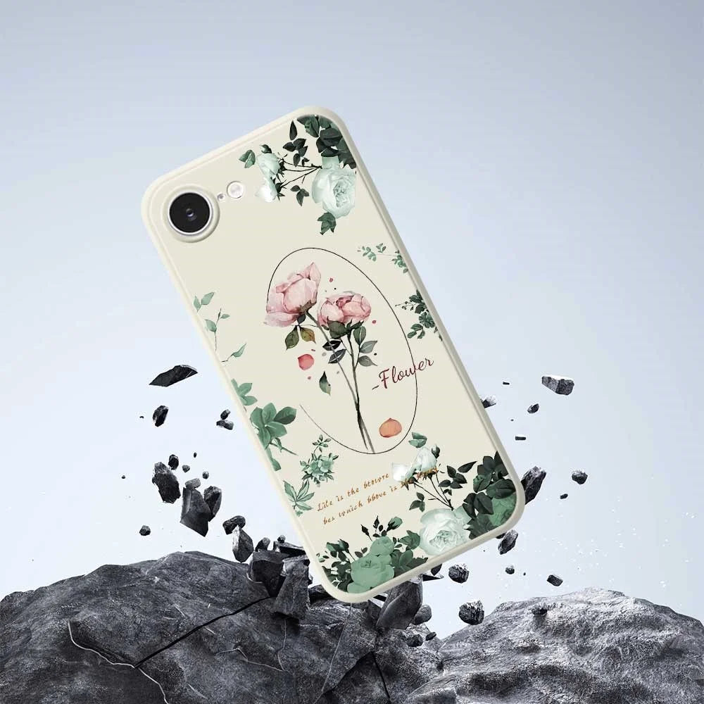 For iPhone 17e / 16e Case Roses Pattern Printing Straight Edge TPU Phone Back Cover - Green - 5