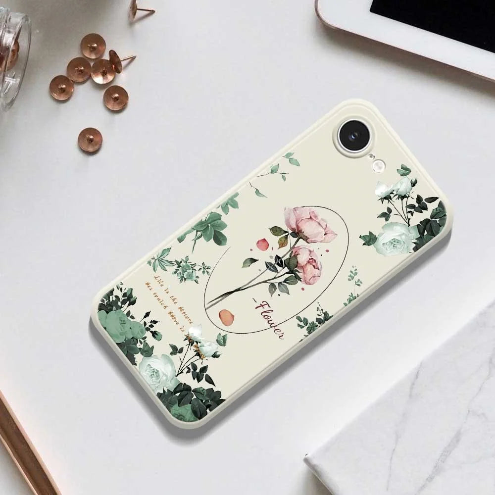 For iPhone 17e / 16e Case Roses Pattern Printing Straight Edge TPU Phone Back Cover - Green - 6
