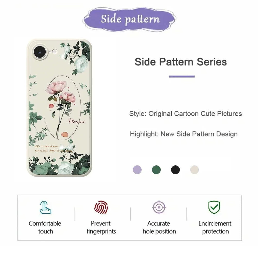 For iPhone 17e / 16e Case Roses Pattern Printing Straight Edge TPU Phone Back Cover - Green - 7