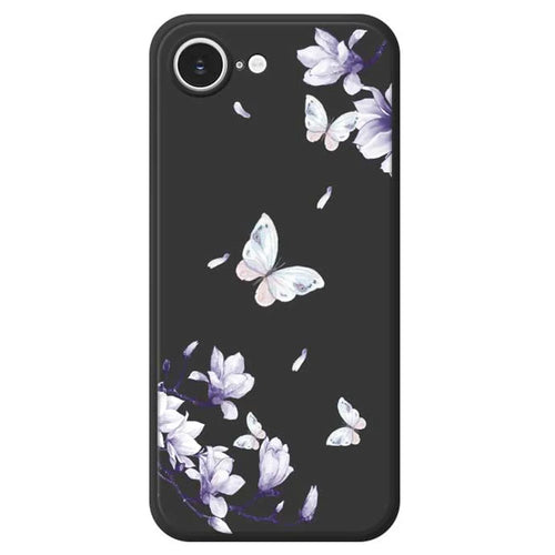 For iPhone 17e / 16e Case Butterfly Magnolia Pattern Printing Straight Edge TPU Phone Back Cover - Black - 1