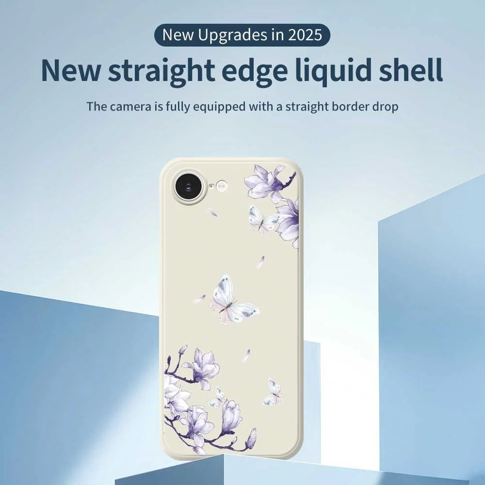 For iPhone 17e / 16e Case Butterfly Magnolia Pattern Printing Straight Edge TPU Phone Back Cover - Black - 2