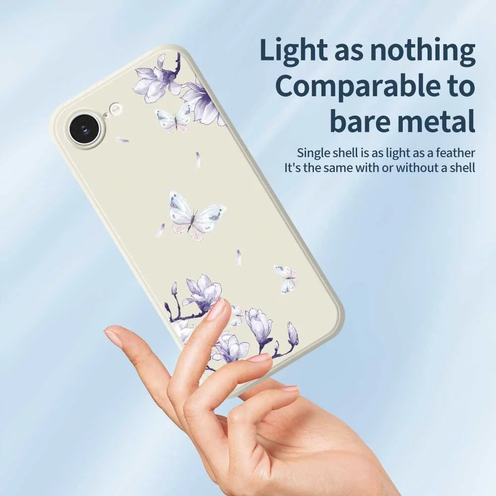 For iPhone 17e / 16e Case Butterfly Magnolia Pattern Printing Straight Edge TPU Phone Back Cover - Black - 3