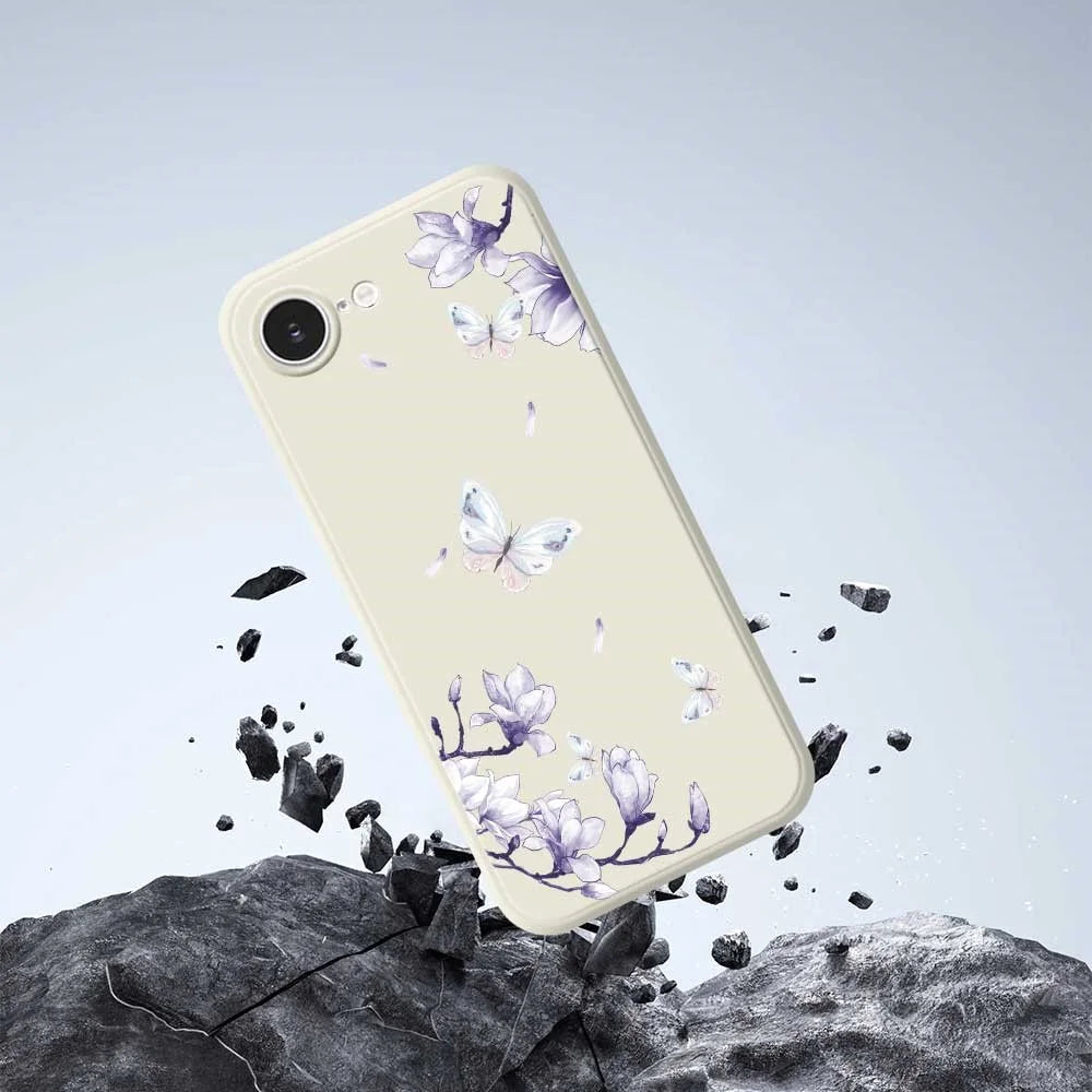 For iPhone 17e / 16e Case Butterfly Magnolia Pattern Printing Straight Edge TPU Phone Back Cover - Black - 5