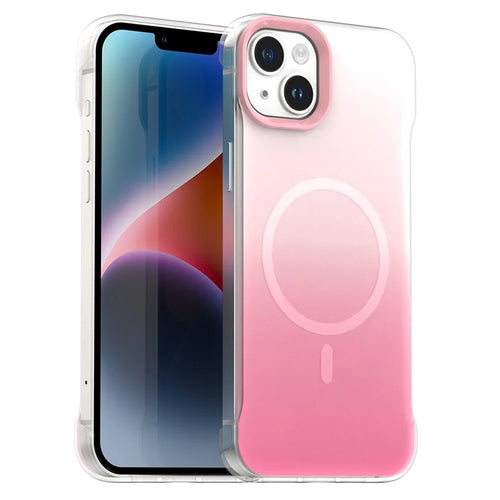 For iPhone 14 / 13 Magnetic Case Gradient Design Borderless IMD TPU + PC + PET Phone Cover - Pink - 1