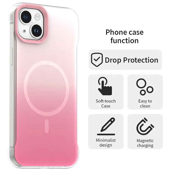 For iPhone 14 / 13 Magnetic Case Gradient Design Borderless IMD TPU + PC + PET Phone Cover - Pink - 2