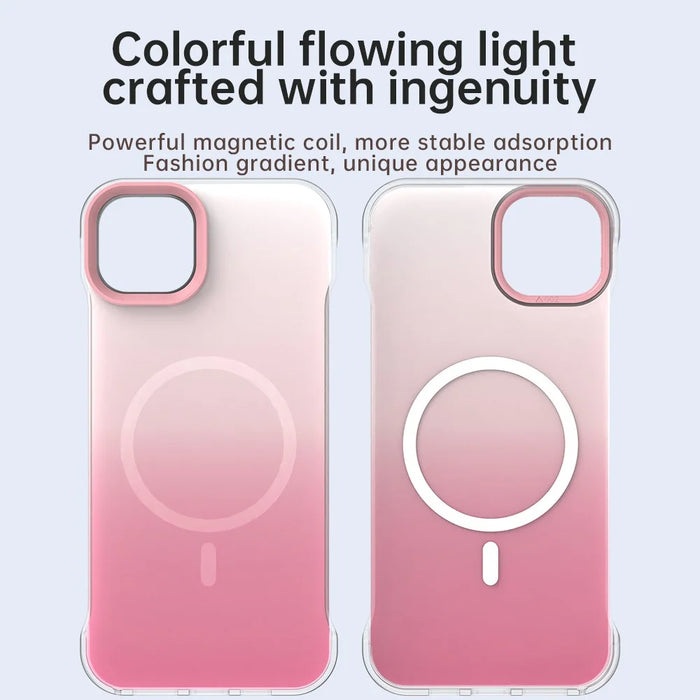 For iPhone 14 / 13 Magnetic Case Gradient Design Borderless IMD TPU + PC + PET Phone Cover - Pink - 4