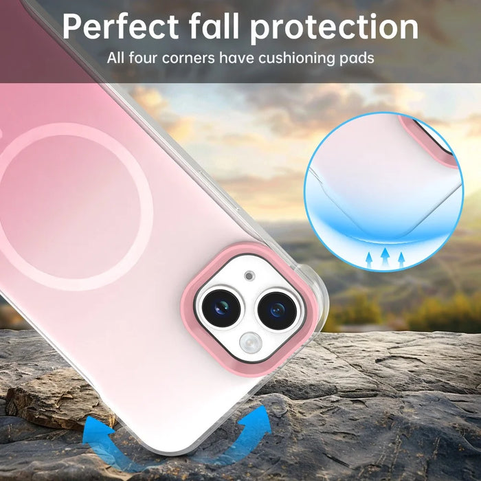 For iPhone 14 / 13 Magnetic Case Gradient Design Borderless IMD TPU + PC + PET Phone Cover - Pink - 5