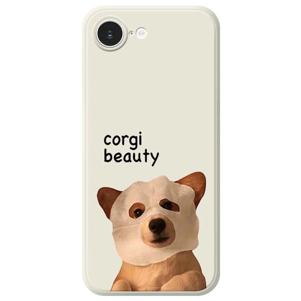 For iPhone 17e / 16e Case Cute Corgi Beauty Pattern Printing Straight Edge TPU Phone Back Cover - Beige - 1